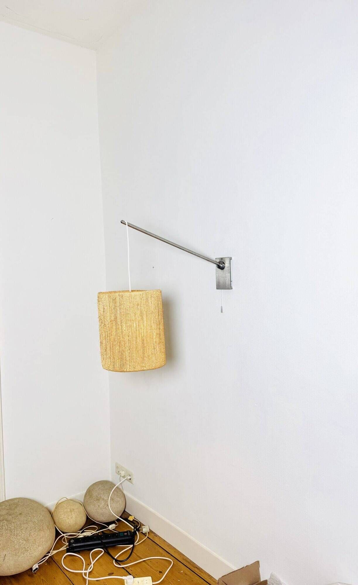 Large Sisal Shade Wall Lamp With Metal Arm, Sweden 1960S