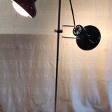 Floor lamp with 2 adjustable spotlights in chrome and black metal - 1960s/70s