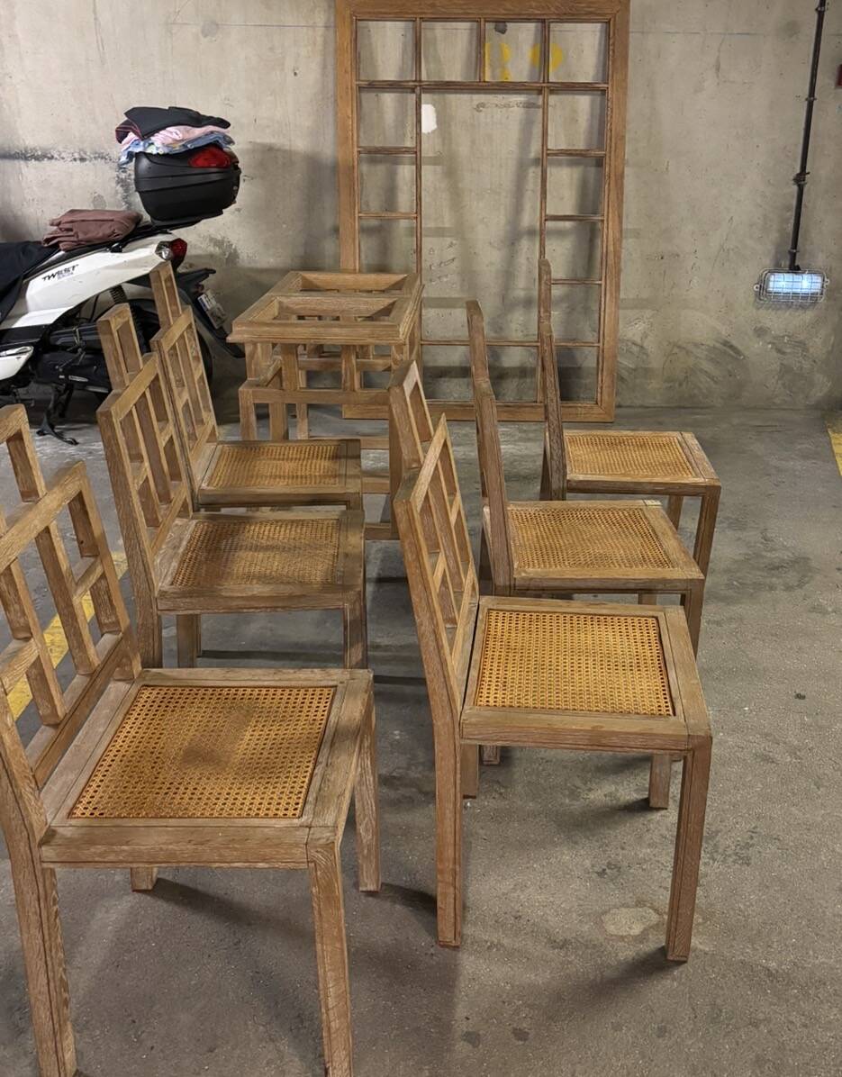 Ensemble 6 chaises et table à manger en chêne cérusé, 1980