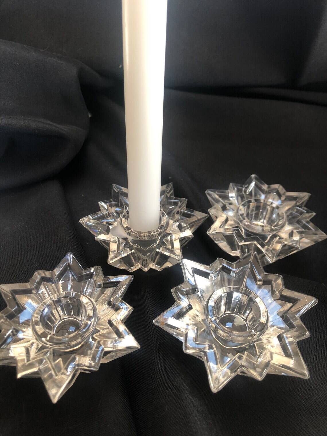 4 molded glass star candle holders
