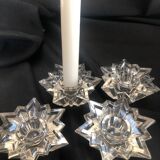 4 molded glass star candle holders