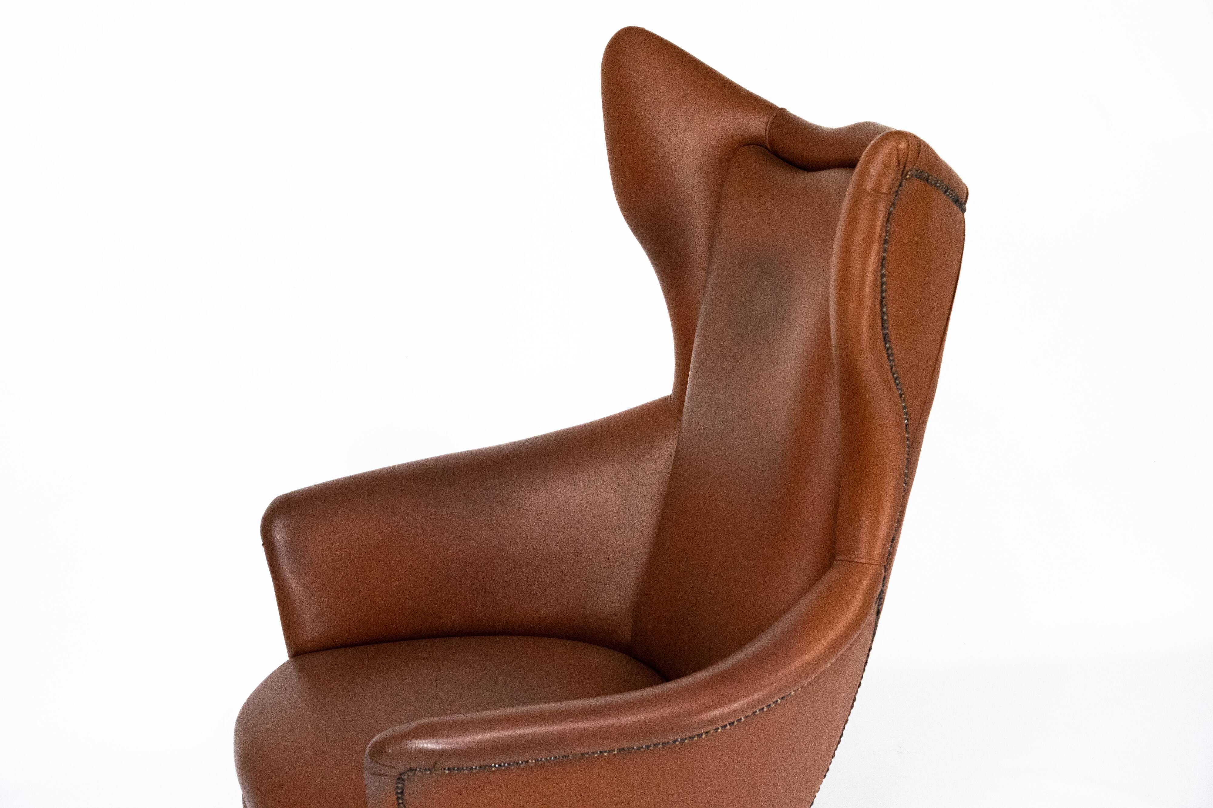 Mid-Century Italian Wingback Armchair in Leatherette, 1950s