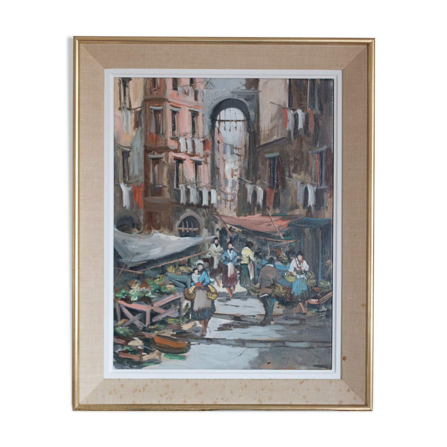 Oil on canvas Neapolitan market scene of the 50s