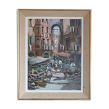 Oil on canvas Neapolitan market scene of the 50s