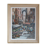 Huile sur toile scène de marché Napolitain des années 50