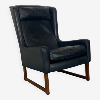 Fauteuil mid-century à dossier à oreilles en cuir noir par rudolf glatzel pour kill, 1960s