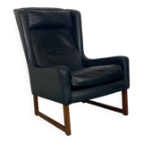 Fauteuil vintage à dossier à oreilles en cuir noir par Rudolf Glatzel pour Kill, 1960