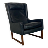Fauteuil vintage à dossier à oreilles en cuir noir par Rudolf Glatzel pour Kill, 1960