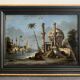 19th century painting, painting under glass and mother-of-pearl, oriental scene, signed GA