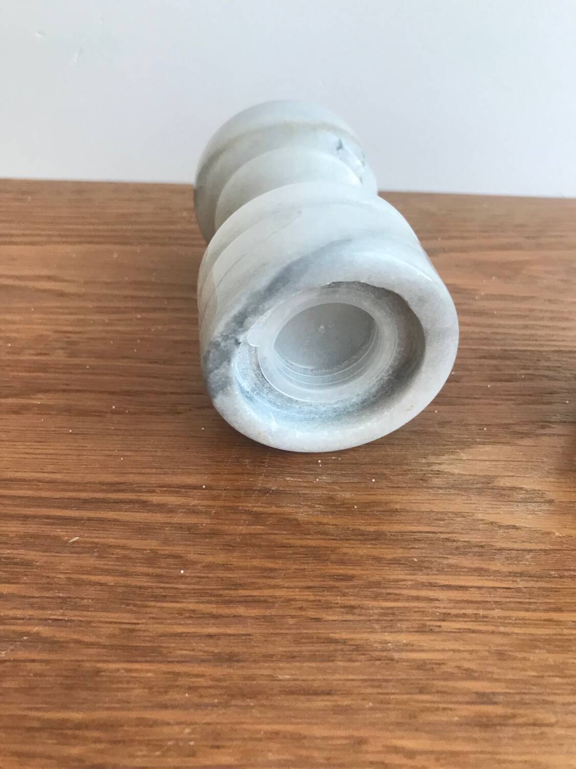 Vintage white marble salt/pepper/mustard shaker set