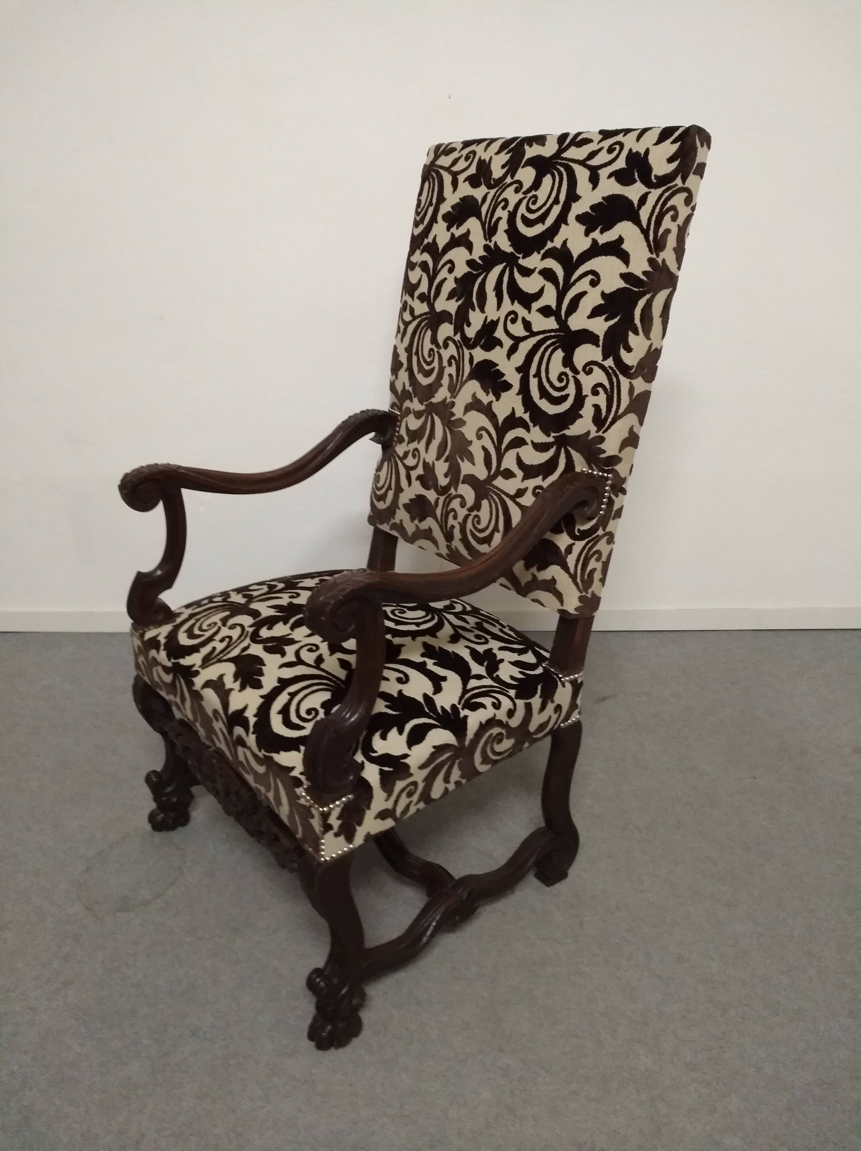 Pair of ceremonial armchairs in blackened oak, France late 18th century.