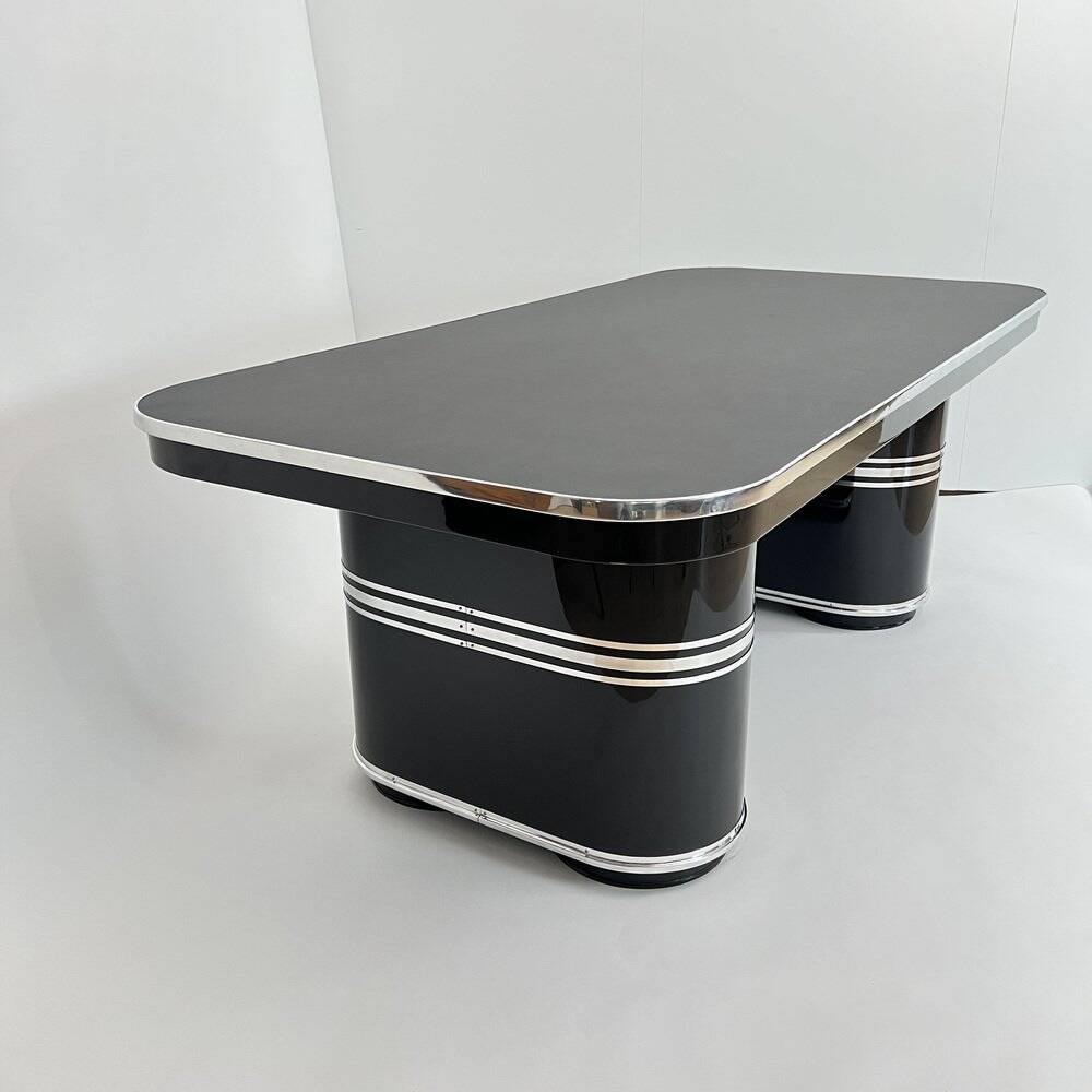 New York Desk in Black Lacquered Metal & Linoleum from Mauser, Germany, 1950