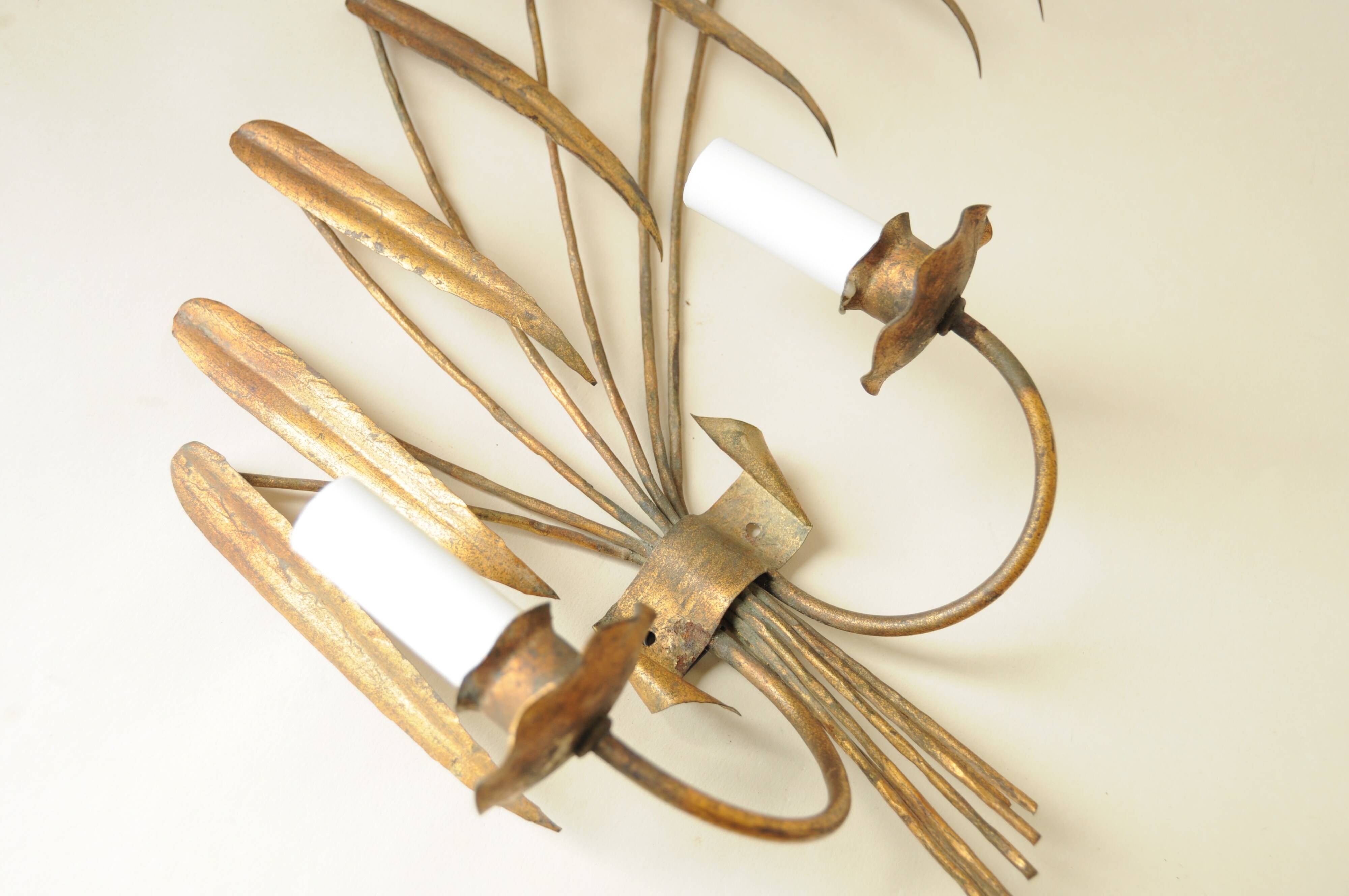 Palm Tree Wall Light in Patinated Gold Metal