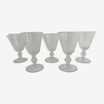 5 old glass glasses, model Cato de Saint Louis, XXth century