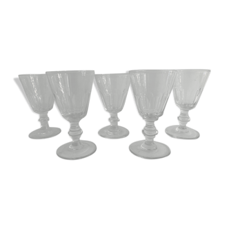 5 old glass glasses, model Cato de Saint Louis, XXth century