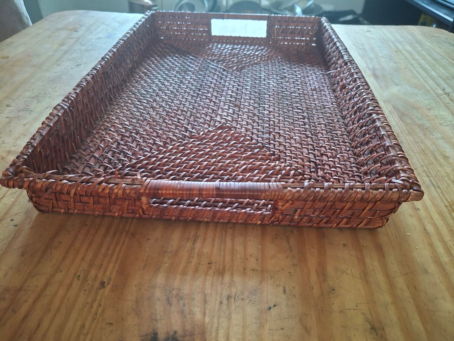 Large vintage woven rattan/tray – serving tray