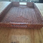 Large vintage woven rattan/tray – serving tray