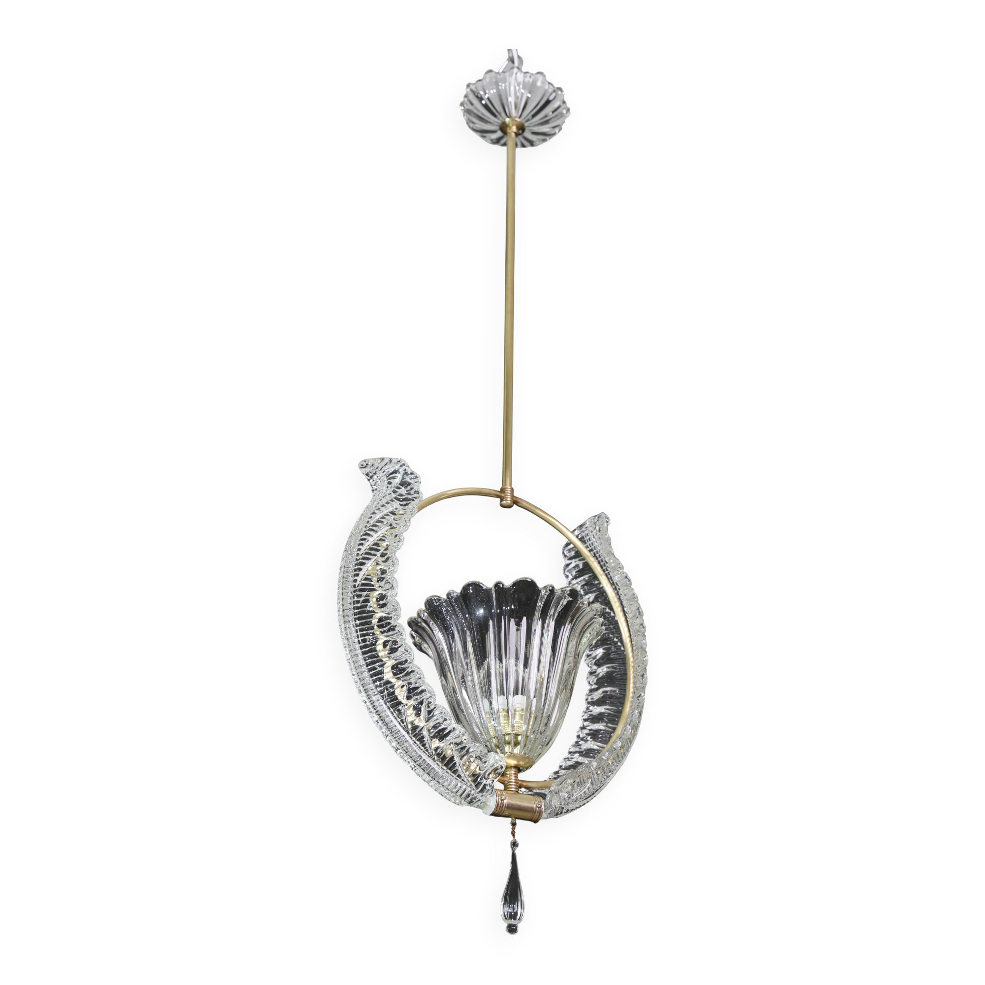 Amazing Murano Glass Art Deco Pendant Chandelier by Ercole Barovier, 1940s