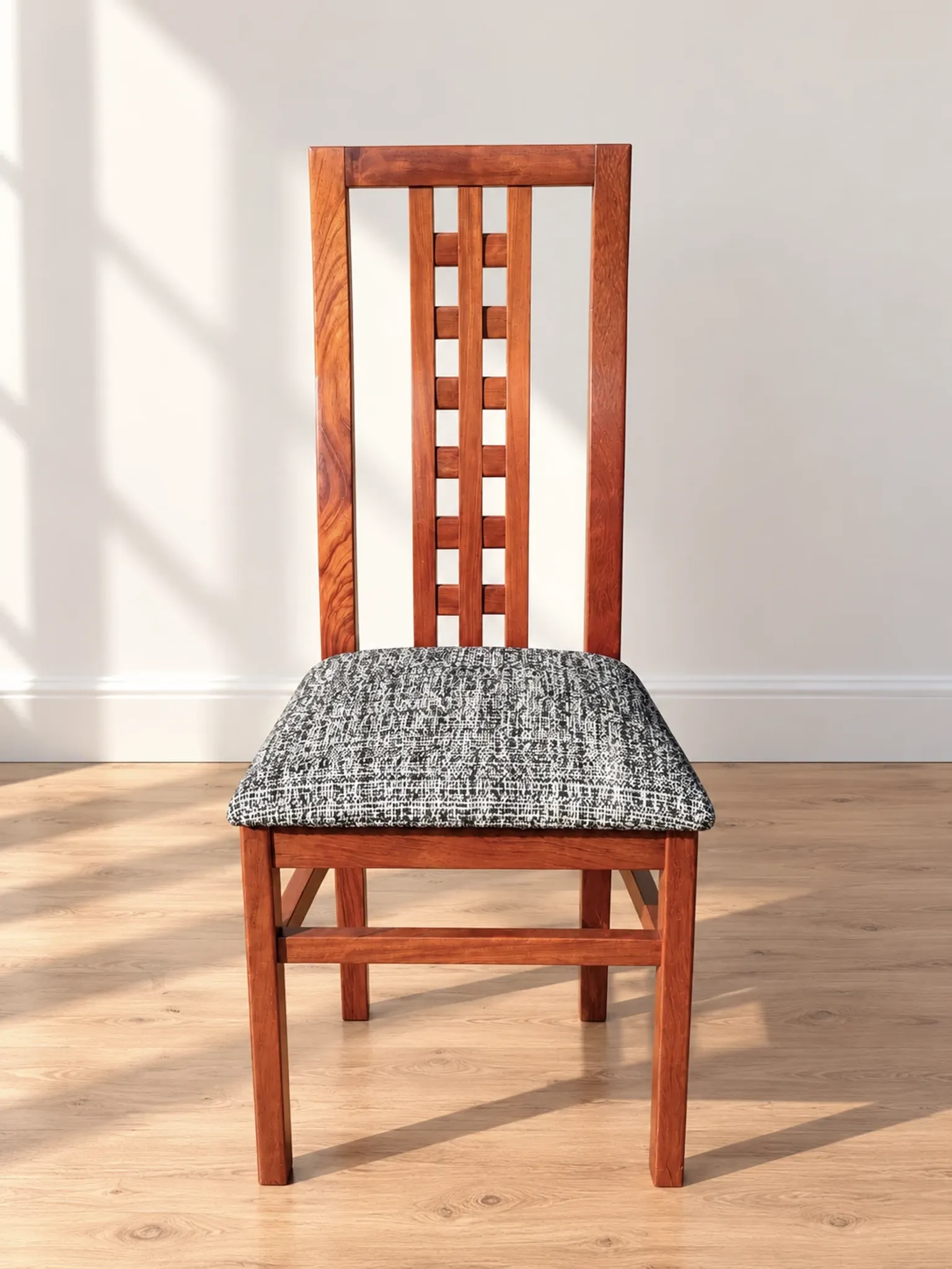 Set of 8 Vintage Teak Chairs in Mackintosh Style - Black and White Zebra Fabric