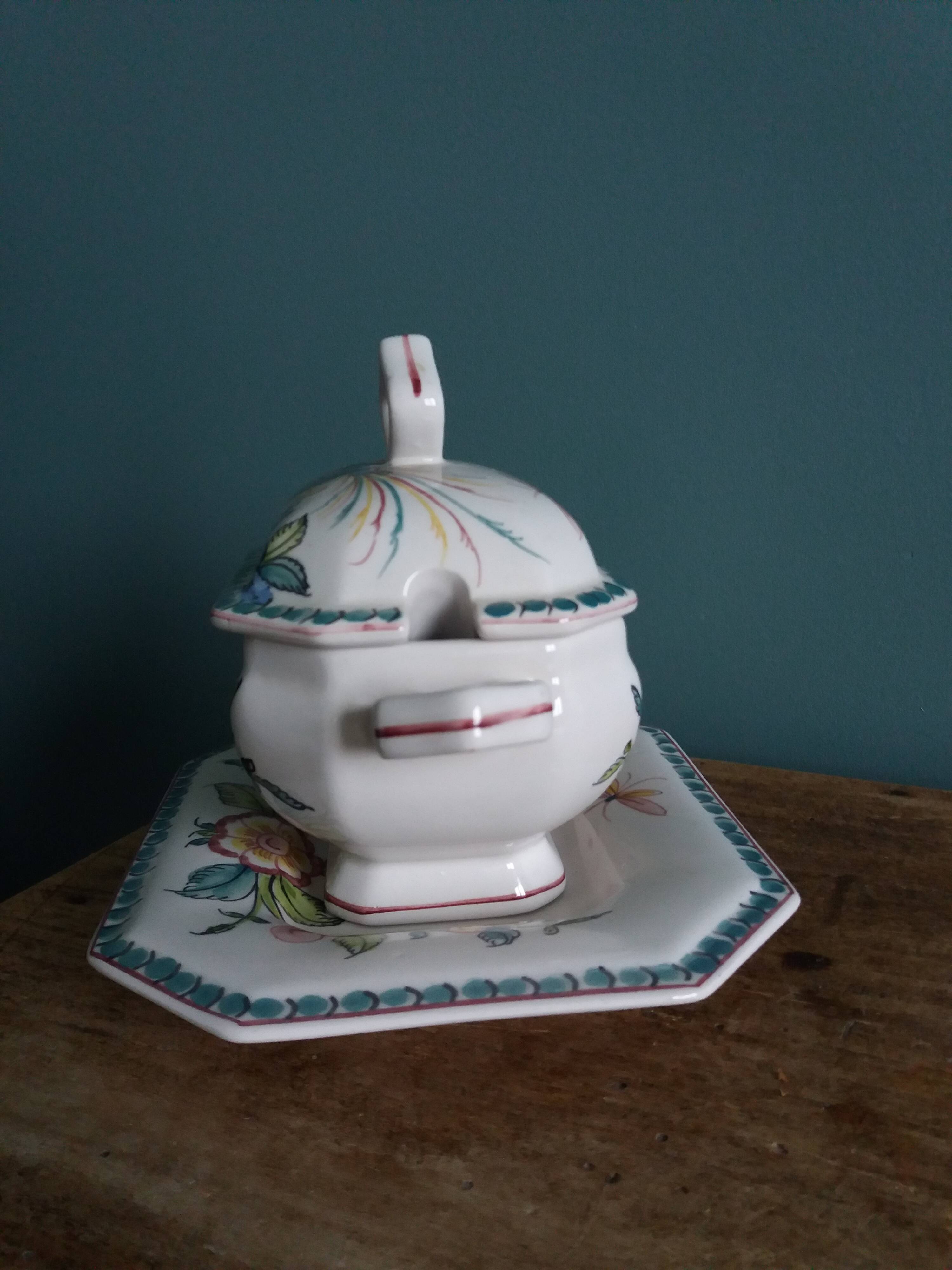 Sugar or mustard bowl Anfora Agueda hand painted ceramic Portugal