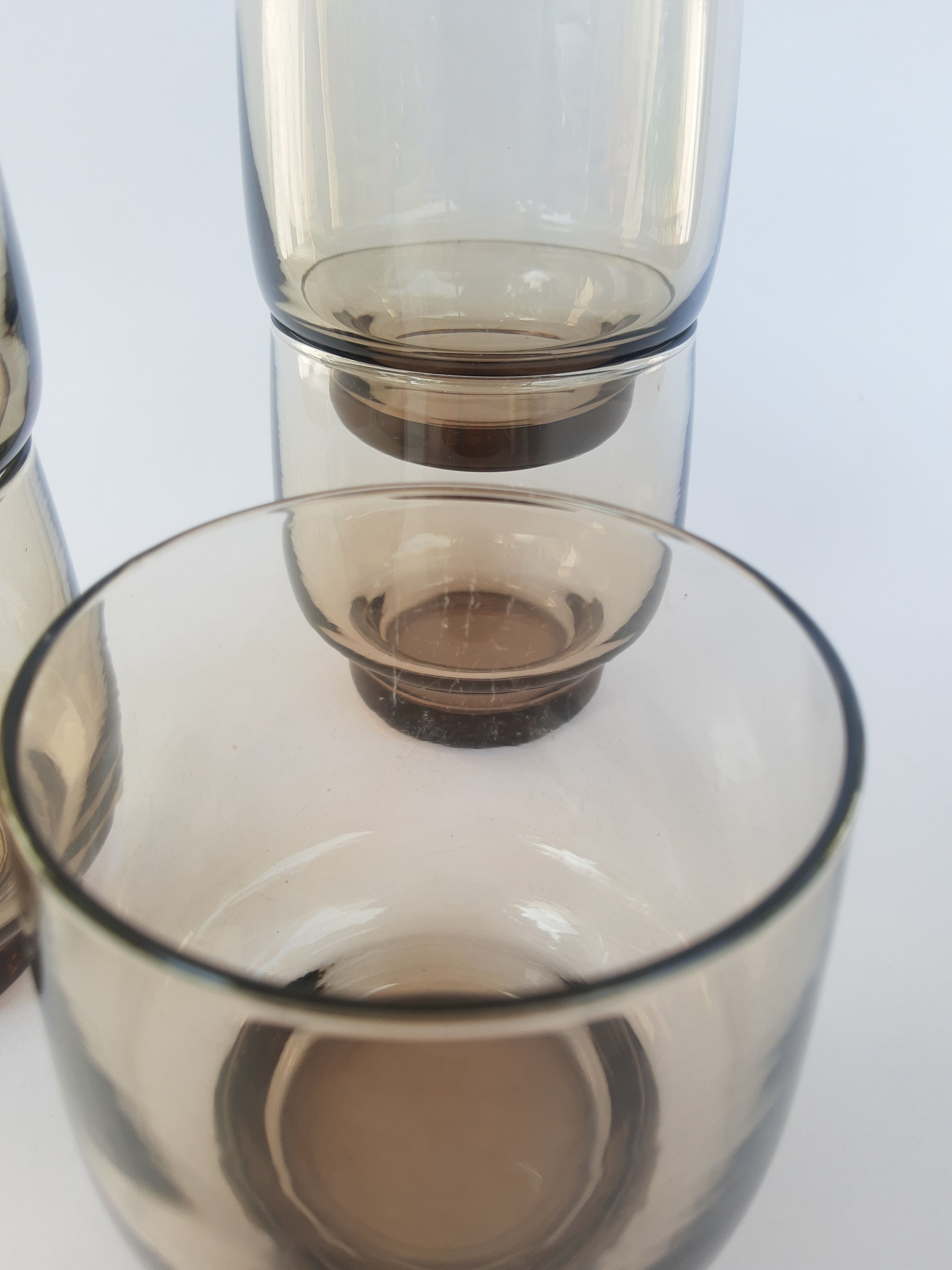 Set of 5 vintage 70s smoked glass water glass