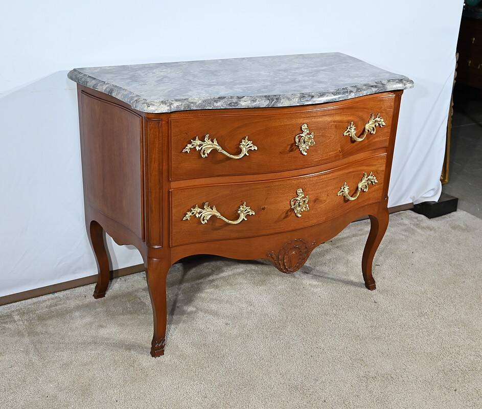Sauteuse chest of drawers in solid mahogany, Louis XV style – Late 19th century