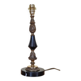 Table lamp base candlestick in chiselled brass and marble base.