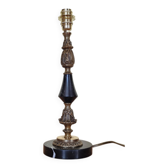 Table lamp base candlestick in chiselled brass and marble base.