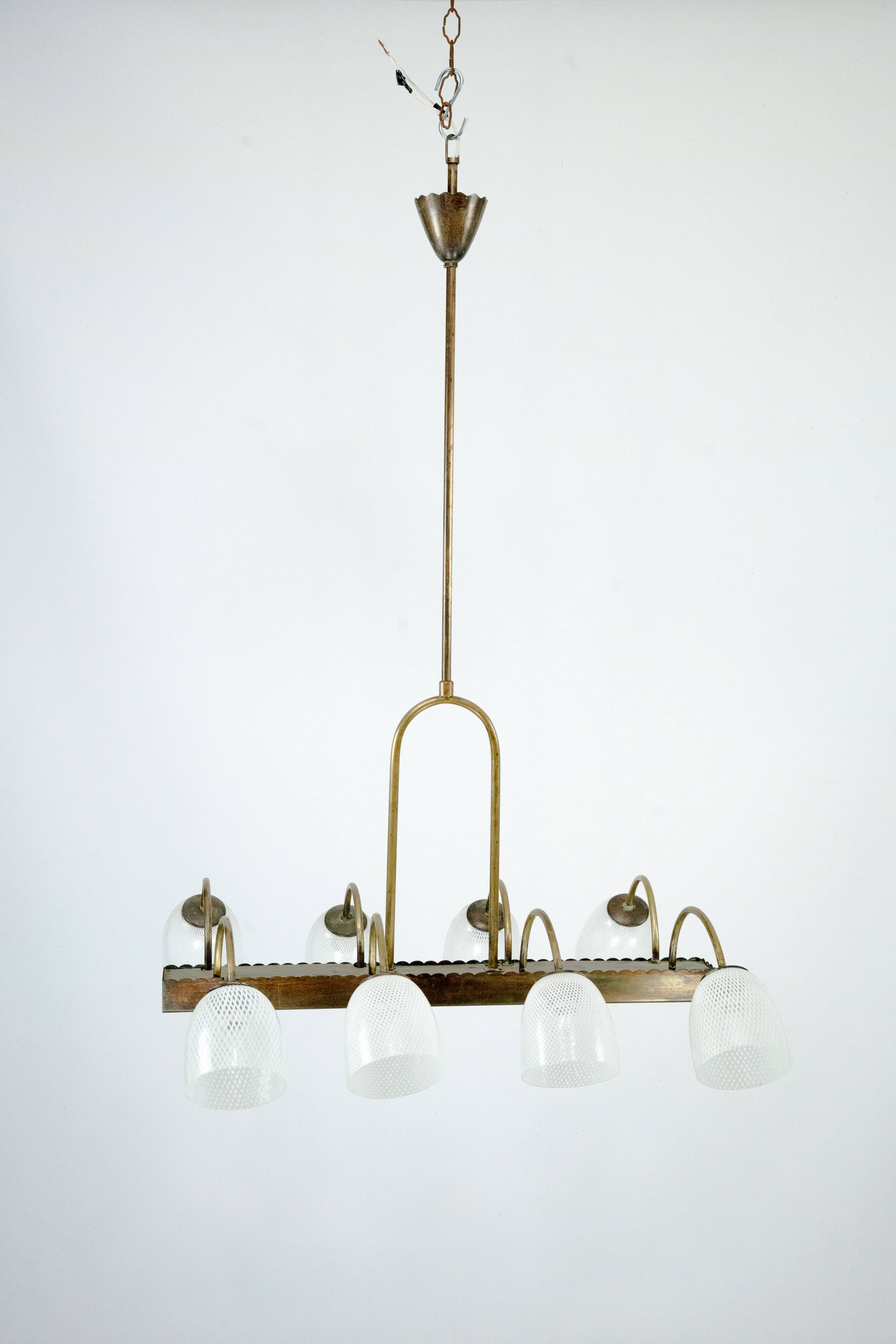 Mid-Century Venini Reticello Glass Chandelier, 8 Arms, Murano, Italy 1940s