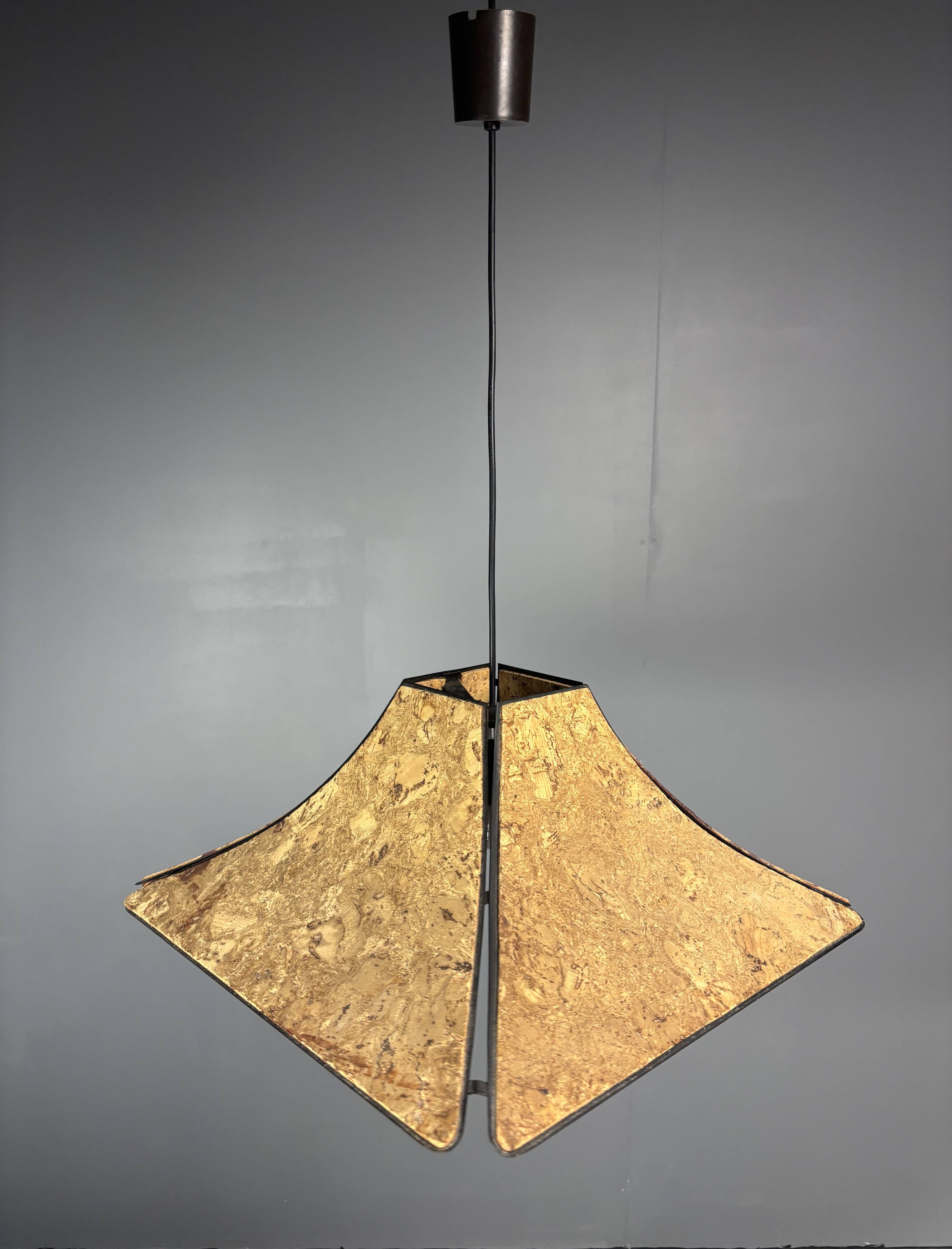 Midcentury cork pendant hanging lamp, Germany 1970s, Ingo Maurer style