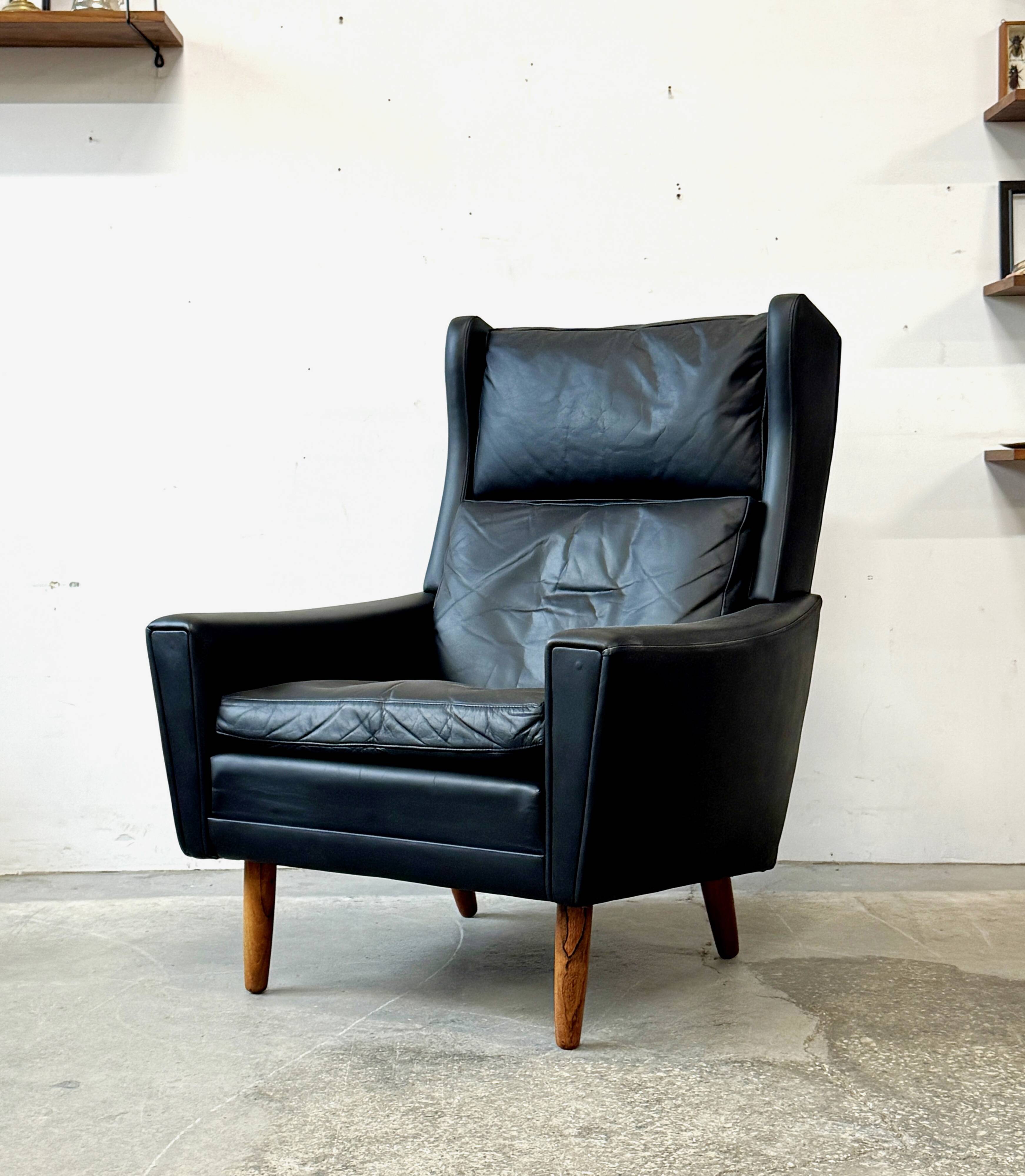 Leather Wingback Chair, Denmark 1970s, Vintage, Mid-C Modern
