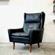Leather Wingback Chair, Denmark 1970s, Vintage, Mid-C Modern