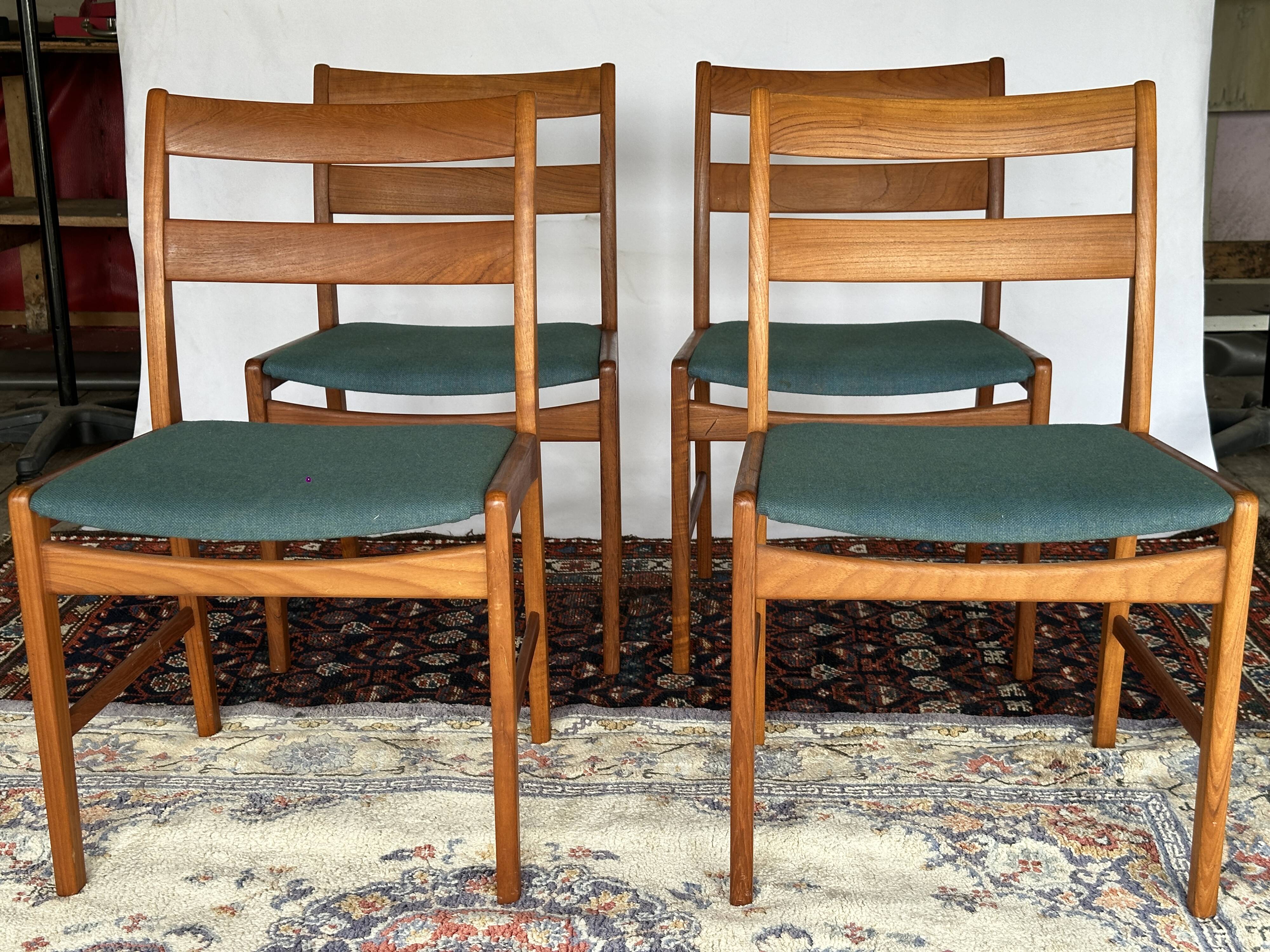 Set of 4 vintage Danish wood and wool chairs by Sax, Denmark 1960s