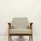Vintage armchair rustic oak wood herringbone pattern fabric design by Chierowski