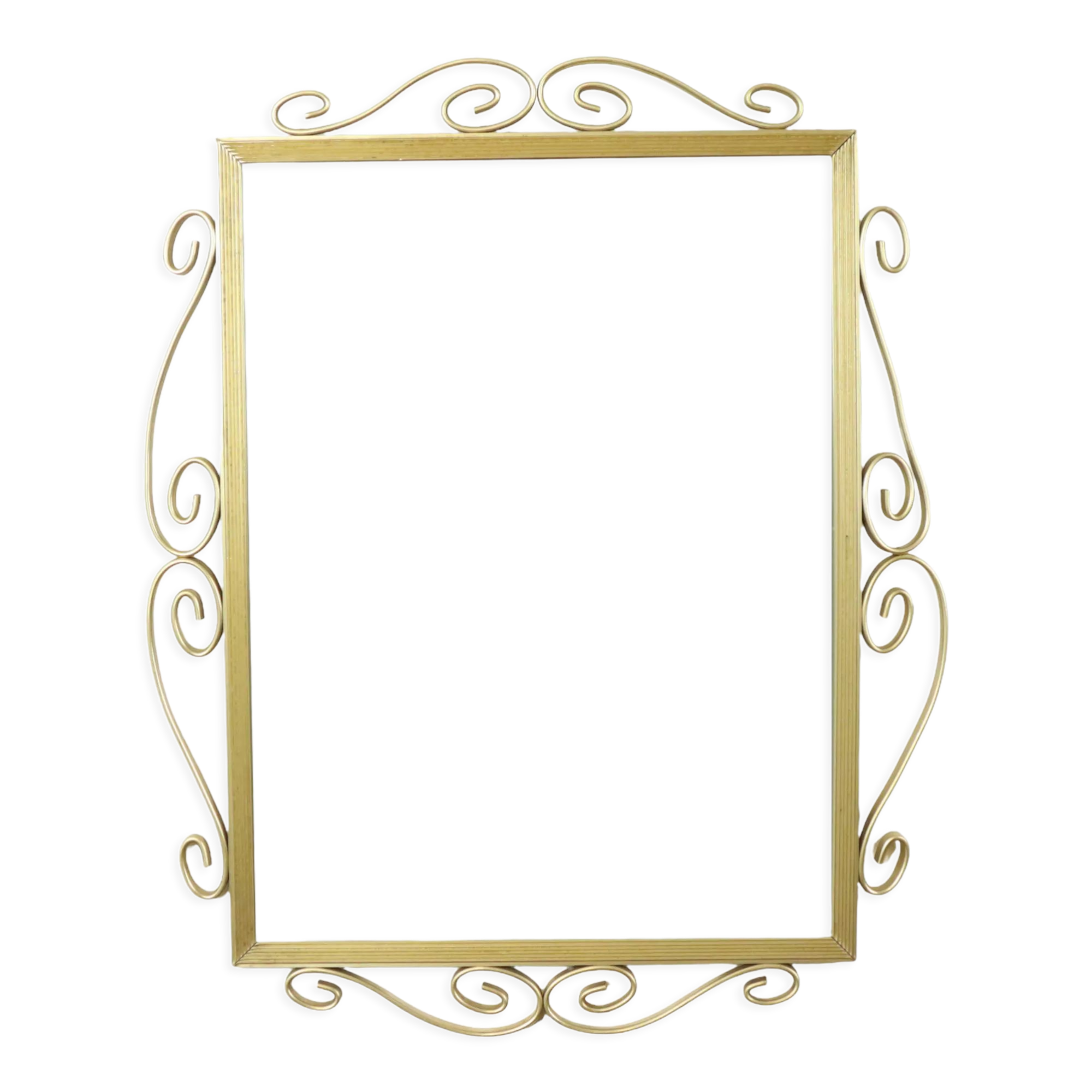 Hollywood regency mirror gold metal faceted mid-century 74cm