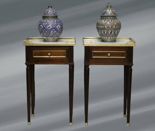 Pair of Louis XVI Style Nightstands with White Carrara Marble