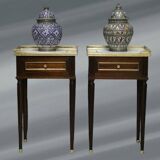 Pair of Louis XVI Style Nightstands with White Carrara Marble