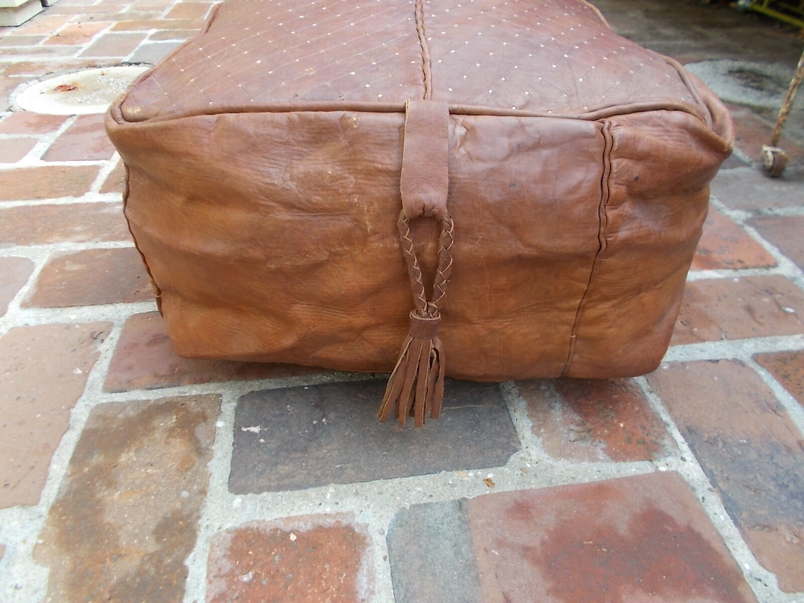 Moroccan vintage leather pouf