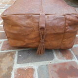Moroccan vintage leather pouf