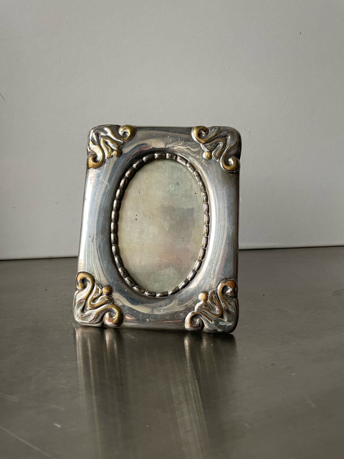 Art nouveau metal silver plated picture frame