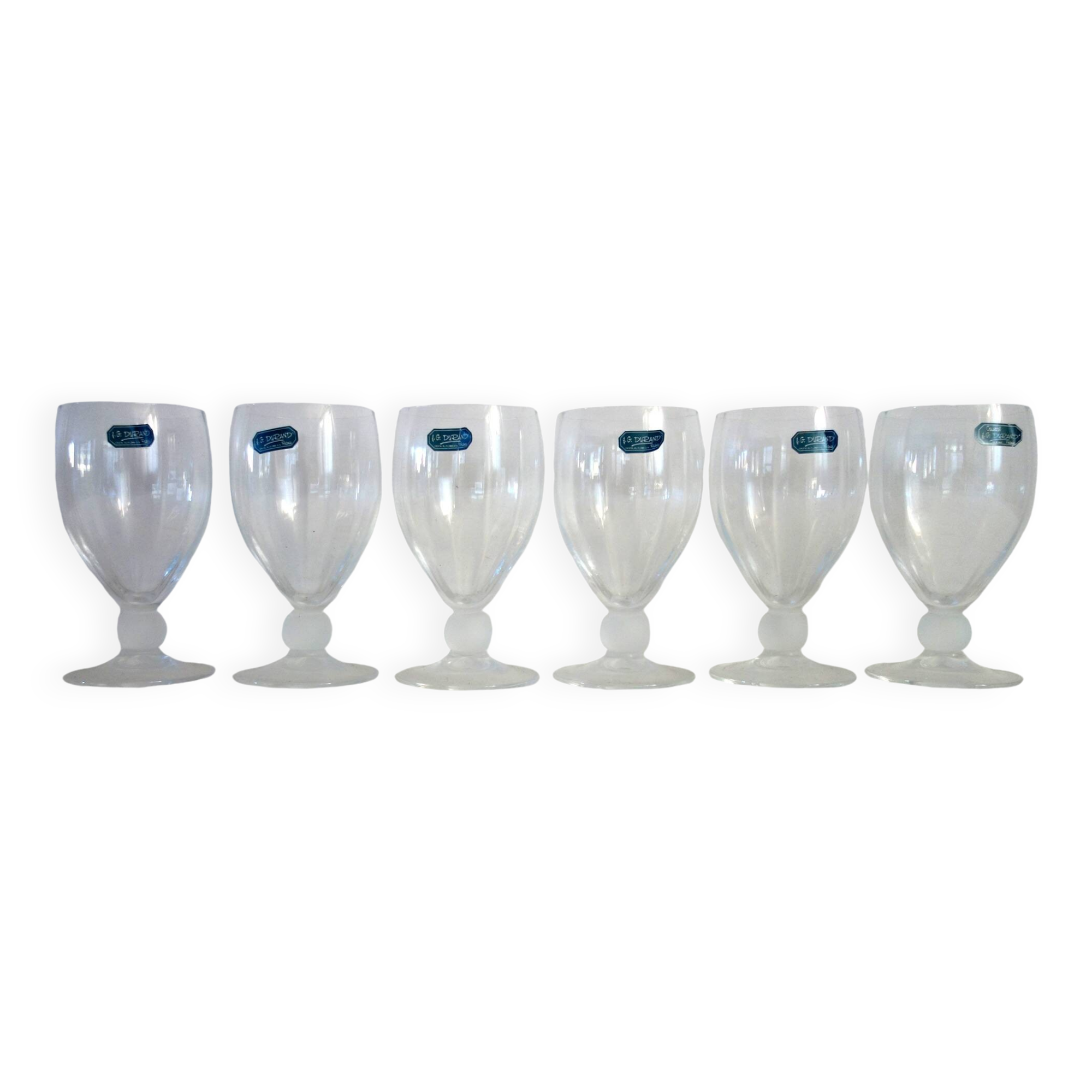 6 vintage JC Durand crystal wine glasses