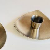 Vintage brushed metal geometric candle holders