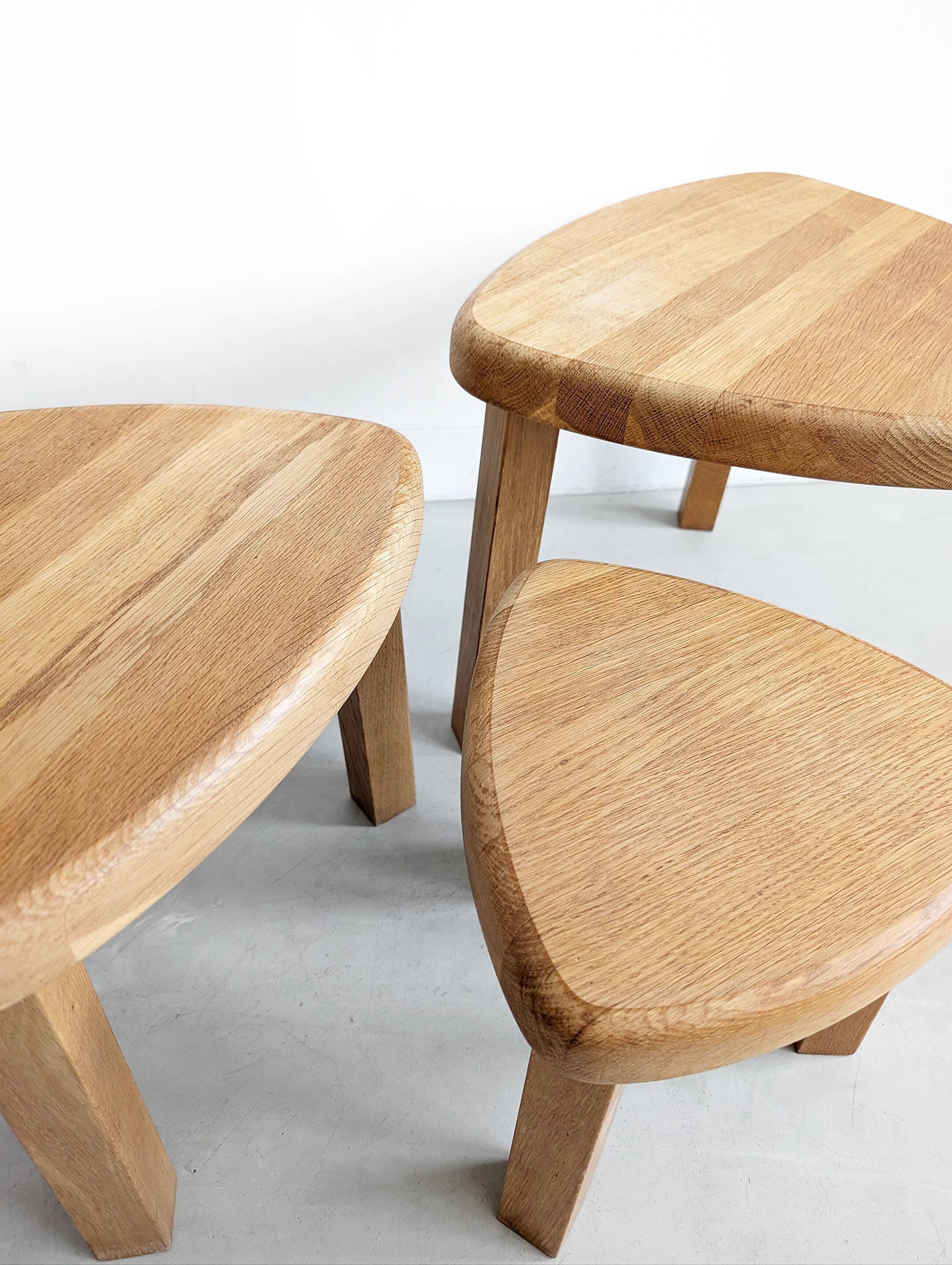 Set of 3 Oak Wood Nesting tables 1970s