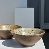 Duo of ceramic bowls interior glazed exterior matt raw earth