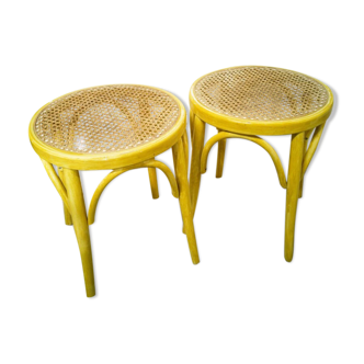 Duo of wooden stools and cannage