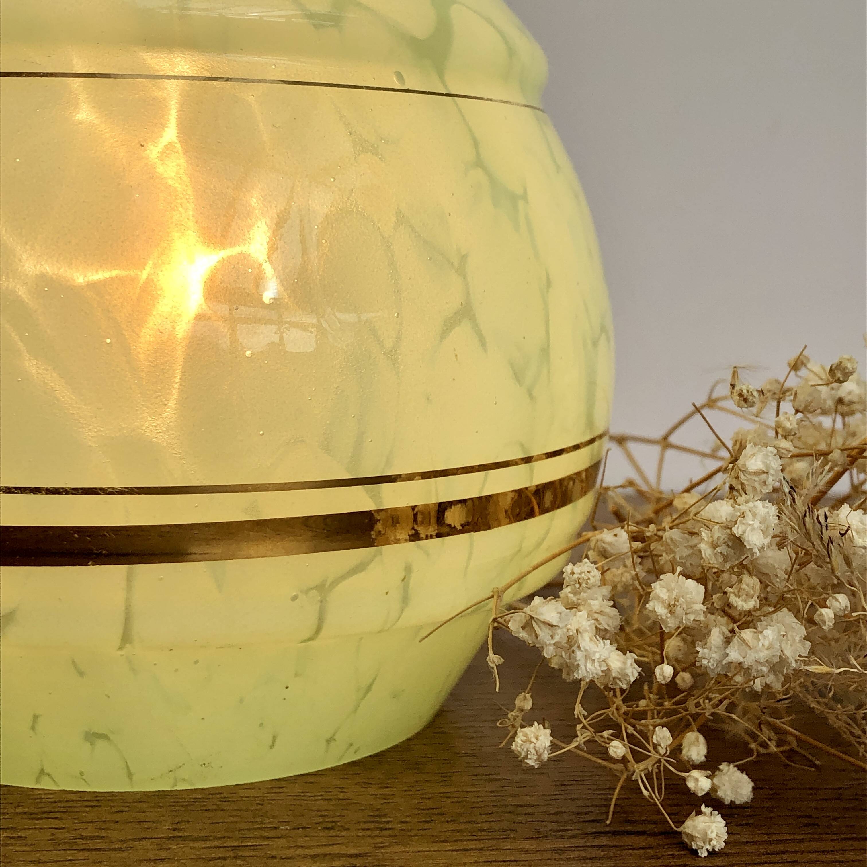 Vintage tulip wall lamp in mint green and gold Clichy glass