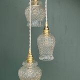 Vintage triple tulip pendant light in molded glass