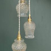 Suspension triple tulipes vintage en verre moulé