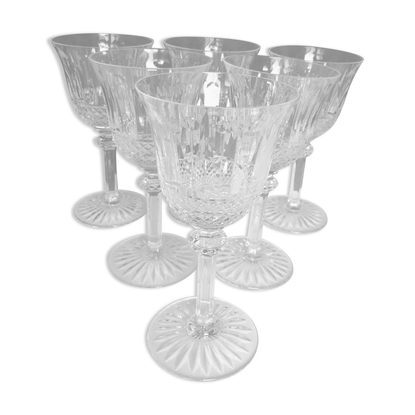 6 verres à vin blanc en cristal de Saint Louis, modèle Tommy