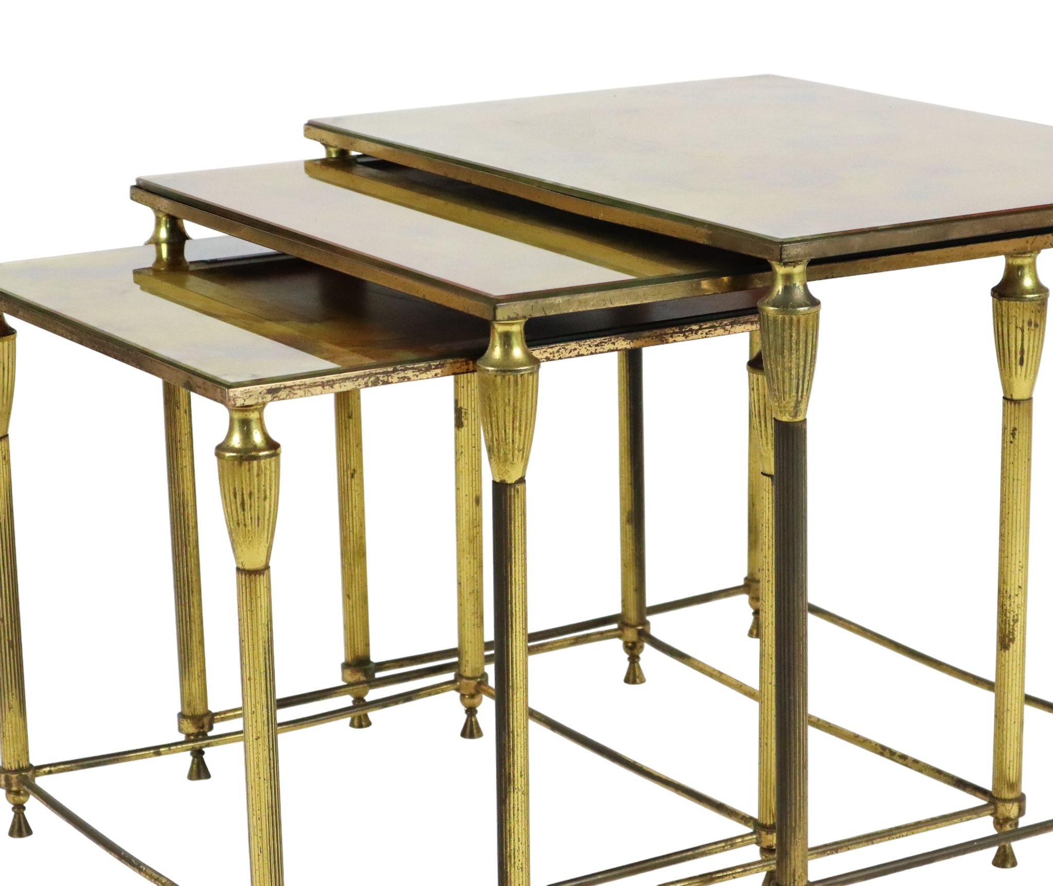 Vintage nesting table set france marbled glass copper plated metal fifties